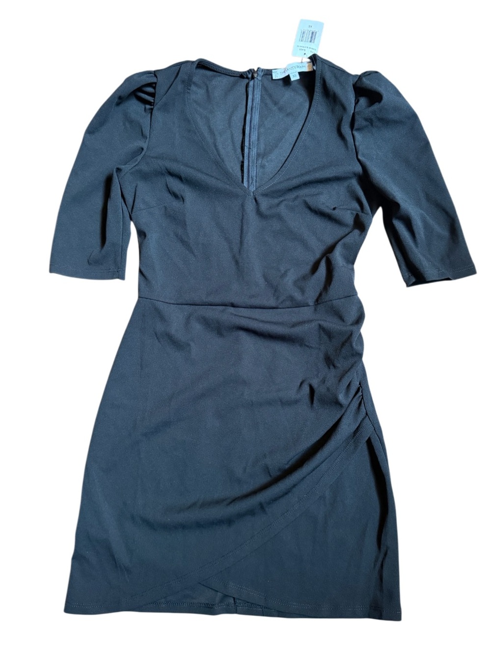 The Vanity Room Black V-Neck Puff Sleeve Mini Dress